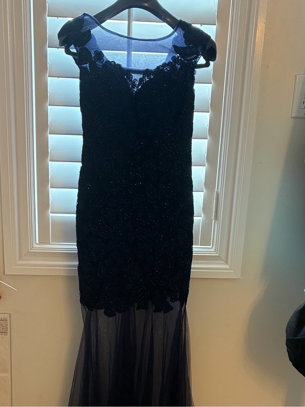 Elegant Navy Blue Beaded Evening Gown